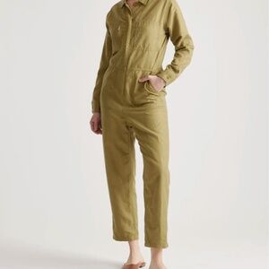 Cotton Linen Twill Long Sleeve Coverall Jumpsuit